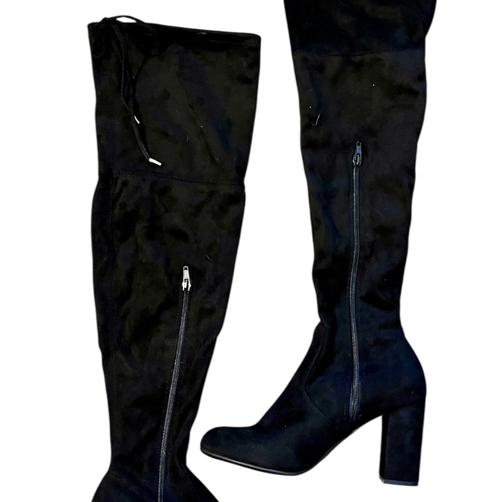 Candies Talent Black Suede Fabric Over-The-Knee Boots Size 7 M - Picture 3 of 4
